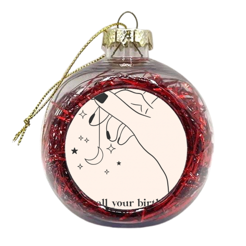 Magical Moon and Stars Birthday card Line Drawing - xmas bauble by Lisa Wardle