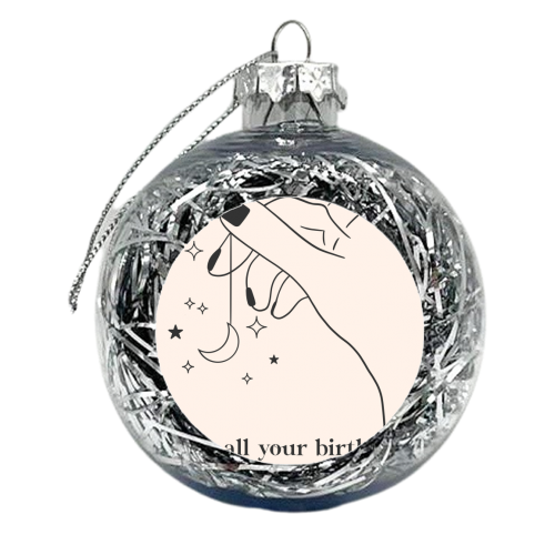 Magical Moon and Stars Birthday card Line Drawing - xmas bauble by Lisa Wardle