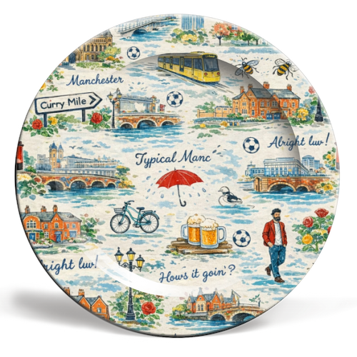 Manc - ceramic dinner plate by Ms Doodle