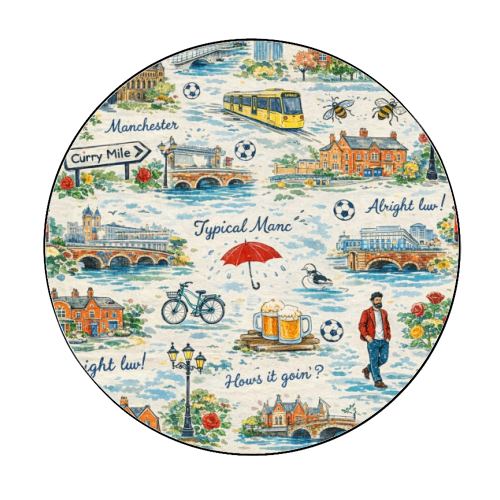 Manc - Circle Sticker by Ms Doodle