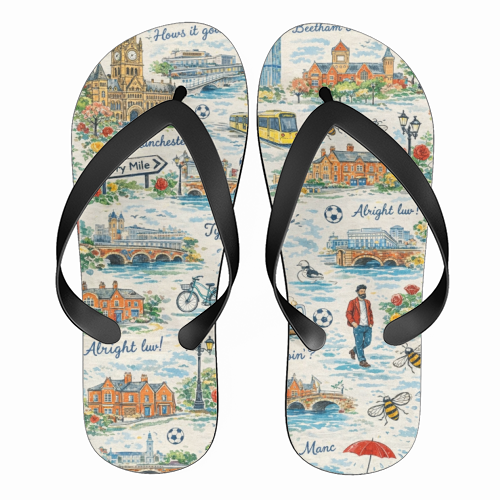 Manc - funny flip flops by Ms Doodle