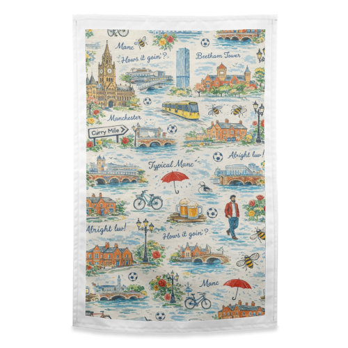 Manc - funny tea towel by Ms Doodle