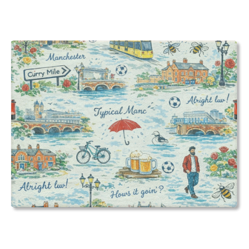 Manc - glass chopping board by Ms Doodle