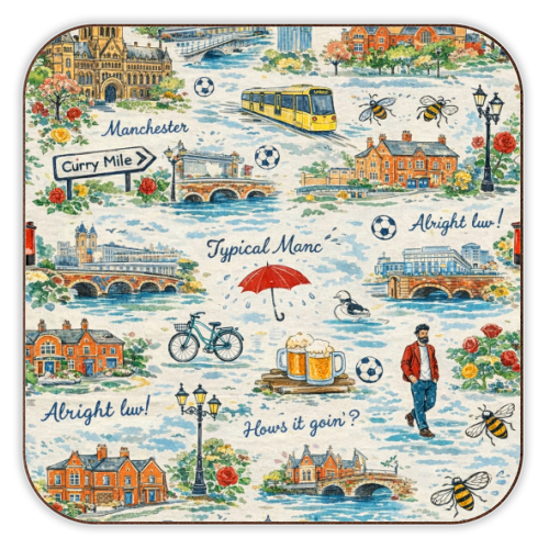 Manc - personalised beer coaster by Ms Doodle