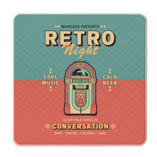 Mancave Presents - Retro Night - personalised beer coaster by InspiredImages