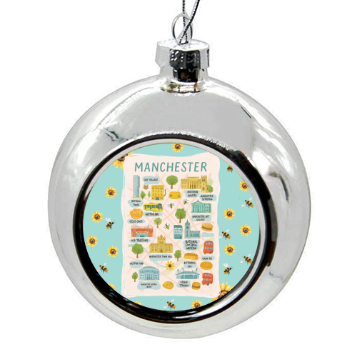 Manchester Bee Map! - colourful christmas bauble by The Yellow Box