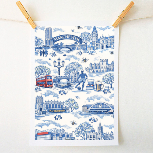 Manchester Blue Toile - A1 - A4 art print by Ms Doodle