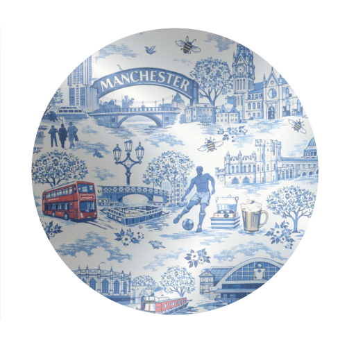 Manchester Blue Toile - Circle Sticker by Ms Doodle
