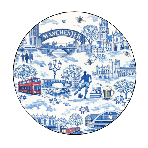 Manchester Blue Toile - Circle Sticker by Ms Doodle