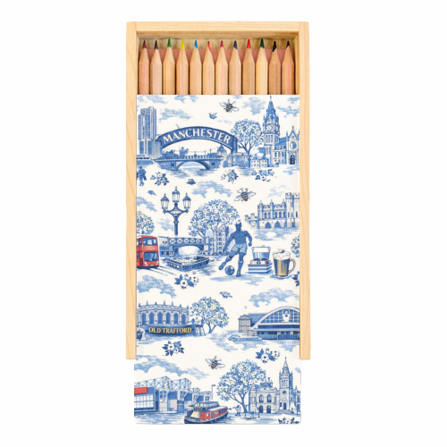Manchester Blue Toile - Coloured Pencils with Box by Ms Doodle
