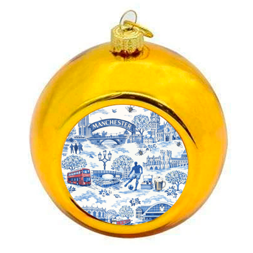 Manchester Blue Toile - colourful christmas bauble by Ms Doodle