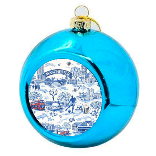 Manchester Blue Toile - colourful christmas bauble by Ms Doodle