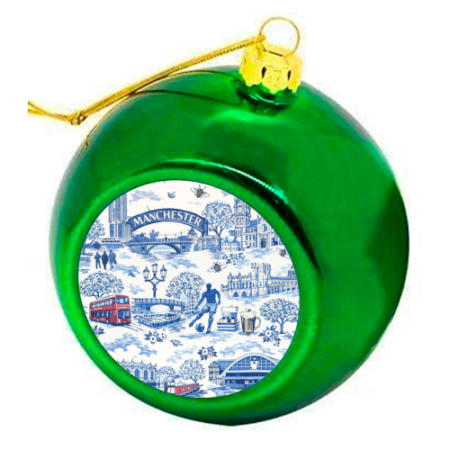 Manchester Blue Toile - colourful christmas bauble by Ms Doodle