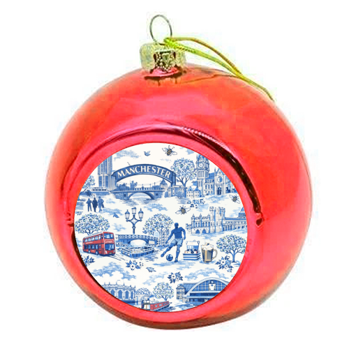 Manchester Blue Toile - colourful christmas bauble by Ms Doodle