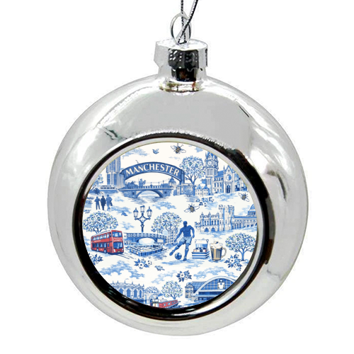 Manchester Blue Toile - colourful christmas bauble by Ms Doodle