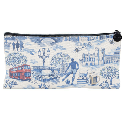 Manchester Blue Toile - flat pencil case by Ms Doodle
