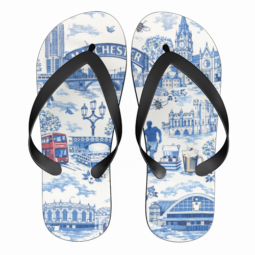Manchester Blue Toile - funny flip flops by Ms Doodle