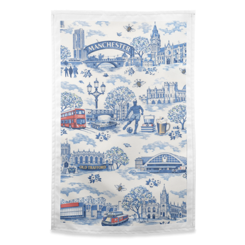 Manchester Blue Toile - funny tea towel by Ms Doodle