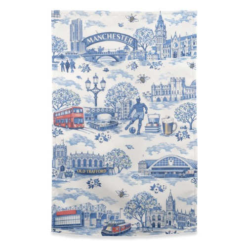 Manchester Blue Toile - funny tea towel by Ms Doodle