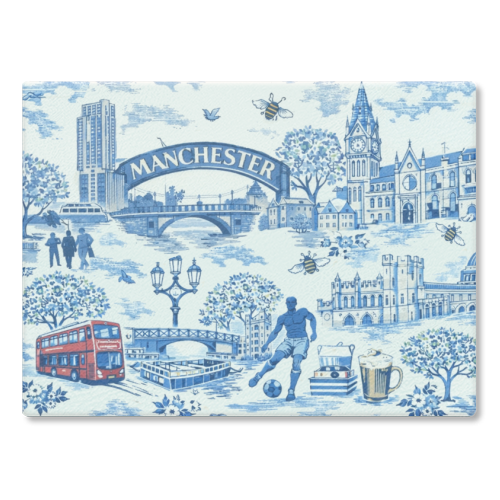 Manchester Blue Toile - glass chopping board by Ms Doodle