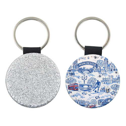 Manchester Blue Toile - keyring by Ms Doodle