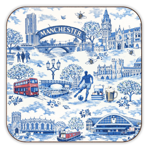 Manchester Blue Toile - personalised beer coaster by Ms Doodle