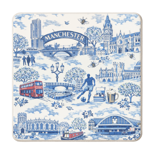 Manchester Blue Toile - personalised beer coaster by Ms Doodle