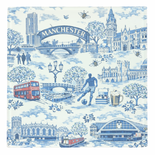 Manchester Blue Toile - personalised beer coaster by Ms Doodle