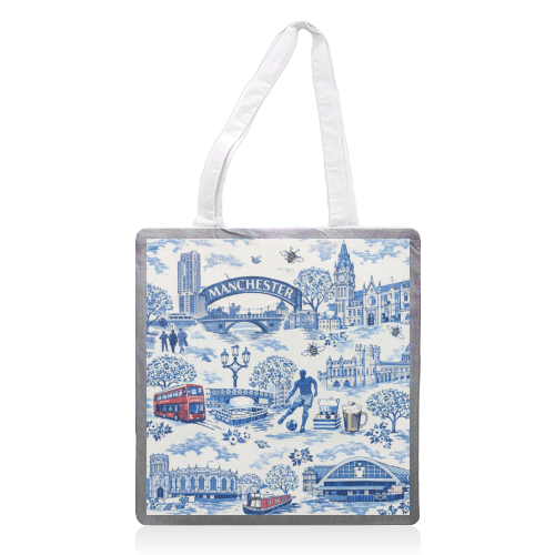 Manchester Blue Toile - printed canvas tote bag by Ms Doodle