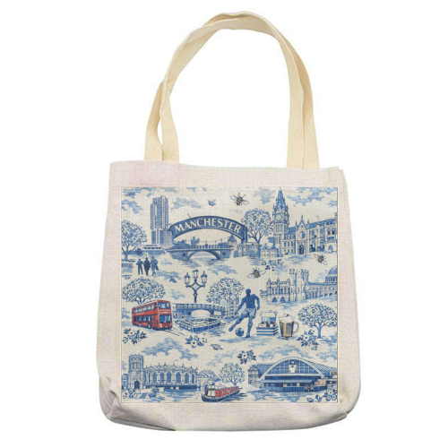 Manchester Blue Toile - printed canvas tote bag by Ms Doodle