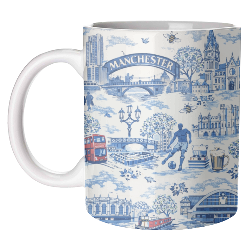 Manchester Blue Toile - unique mug by Ms Doodle