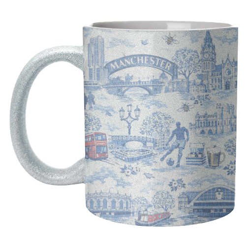 Manchester Blue Toile - unique mug by Ms Doodle
