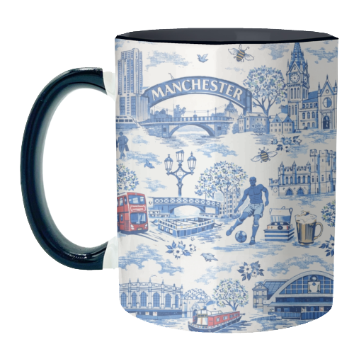 Manchester Blue Toile - unique mug by Ms Doodle