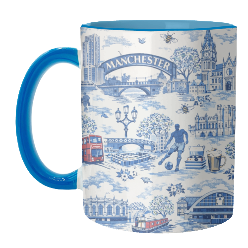 Manchester Blue Toile - unique mug by Ms Doodle