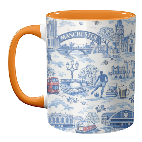 Manchester Blue Toile - unique mug by Ms Doodle