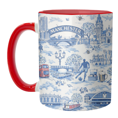 Manchester Blue Toile - unique mug by Ms Doodle