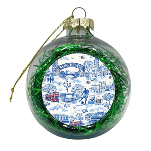 Manchester Blue Toile - xmas bauble by Ms Doodle