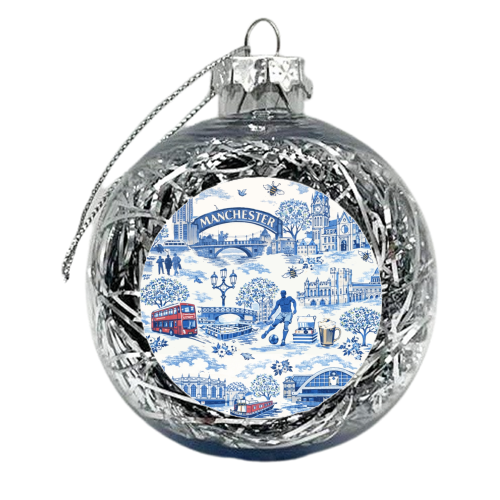 Manchester Blue Toile - xmas bauble by Ms Doodle