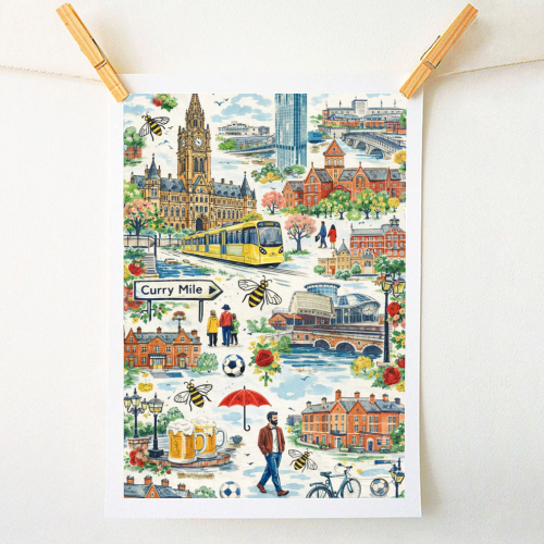 Manchester Colourful Ditsy - A1 - A4 art print by Ms Doodle