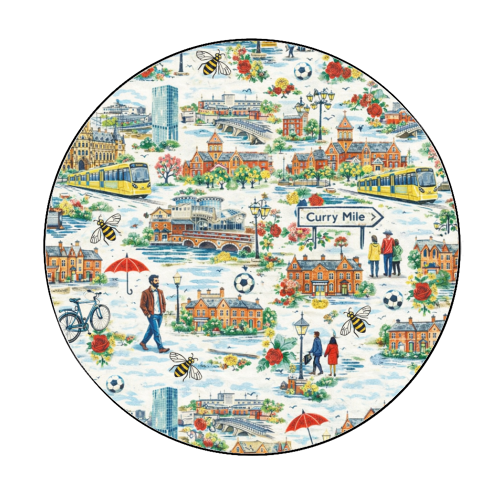Manchester Colourful Ditsy - Circle Sticker by Ms Doodle