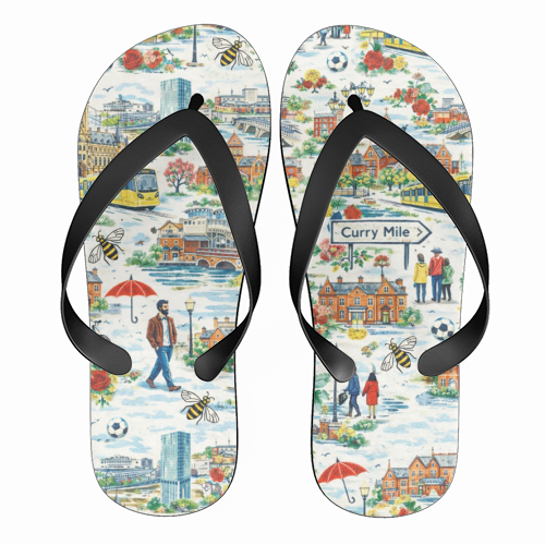 Manchester Colourful Ditsy - funny flip flops by Ms Doodle