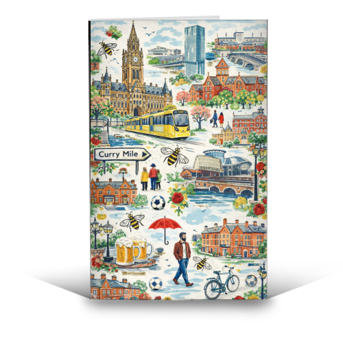 Manchester Colourful Ditsy - funny greeting card by Ms Doodle