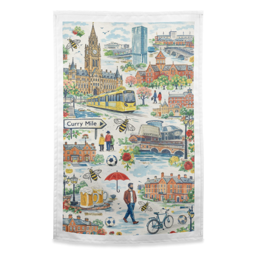 Manchester Colourful Ditsy - funny tea towel by Ms Doodle
