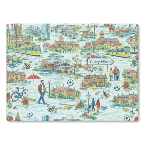 Manchester Colourful Ditsy - glass chopping board by Ms Doodle