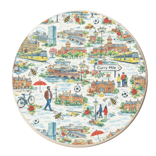 Manchester Colourful Ditsy - personalised beer coaster by Ms Doodle