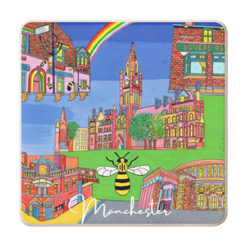 Manchester in Bright Colours - personalised beer coaster by Julie Littler