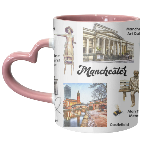 Manchester Landmarks on White - unique mug by AP