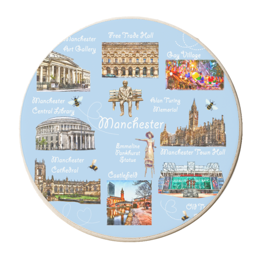 Manchester Landmarks - personalised beer coaster by AP
