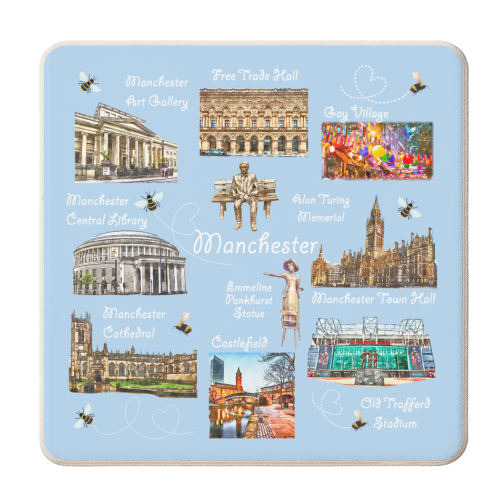 Manchester Landmarks - personalised beer coaster by AP