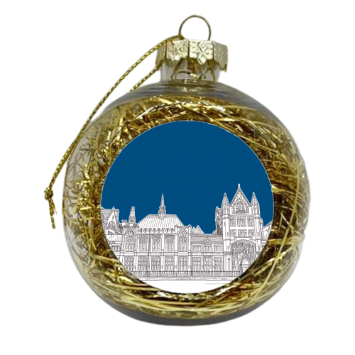 Manchester Museum Drawing (Dark Blue Background) - xmas bauble by Adam Regester